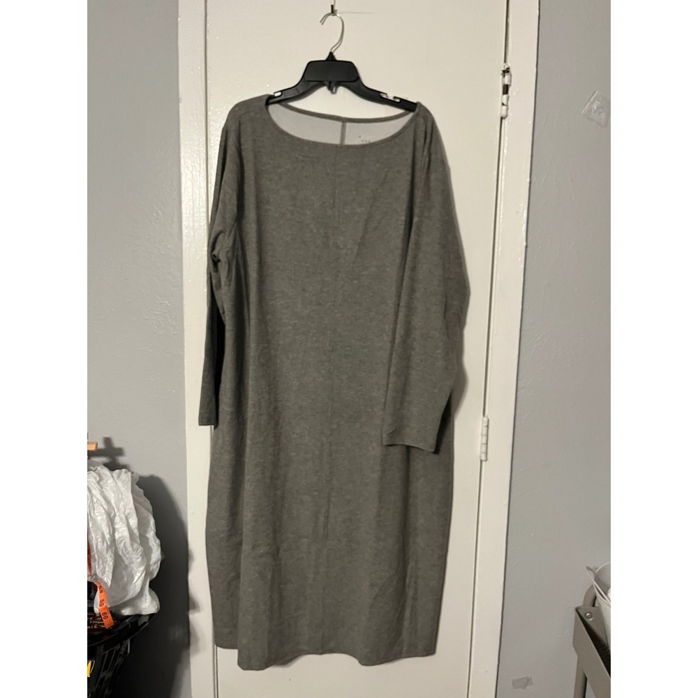 A New Day Womens 3X Heather Gray Long Sleeve Boat Neck Midi Shift Dress NEW